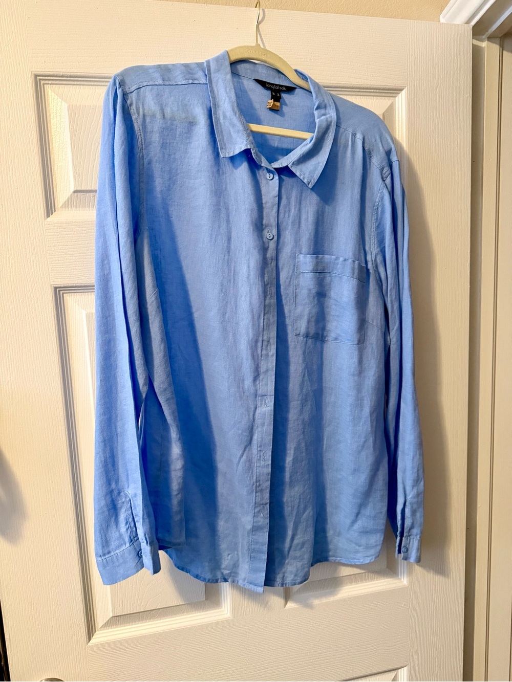 EUC Long Tall Sally (16) Light Blue Button-Up Linen Shirt
